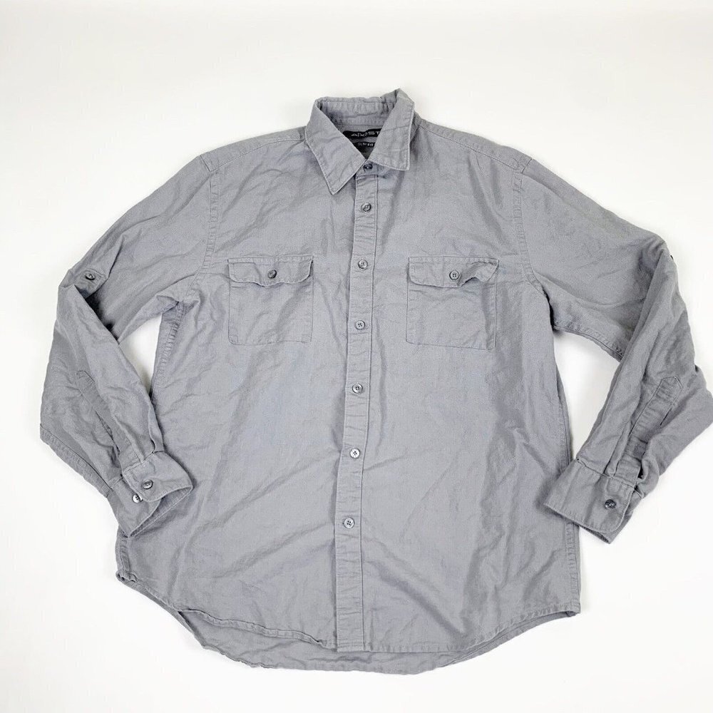 AXIST Mens SIZE Large Weekend Casual Shirt Linen Blend Button Up Gray